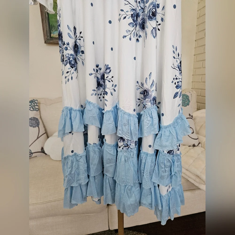 Oopsie Daisy Blue Floral Long Ruffle Dress - Picture 4 of 6